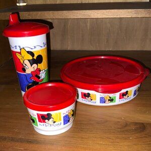 TUPPERWARE TODDLER MICKEY & MINNIE SIPPY CUP,  SNACK BOWL & TUMBLER BOWL